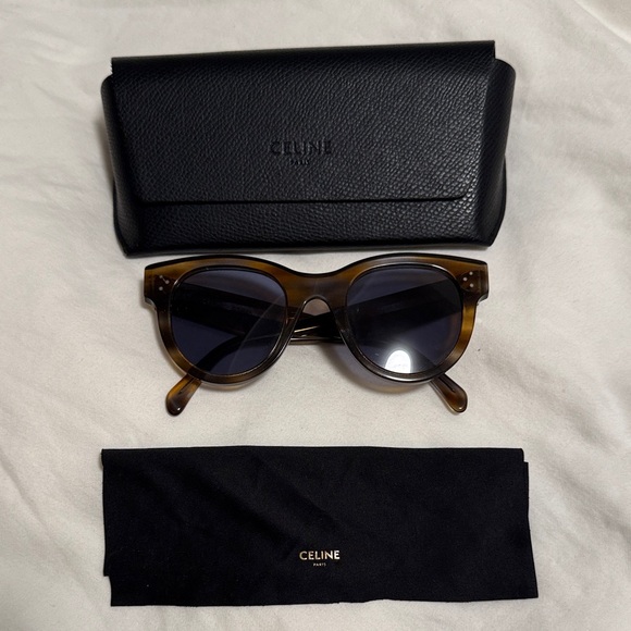 Celine Accessories - Celine Tortoise Shell Sunglasses with Blue-ish Lenses and Black Case
